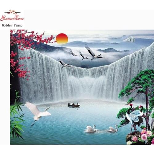 Golden Panno diamond painting Diamond embroidery full square 5d diy mosaic landscape nature picture by rhinestones home decor