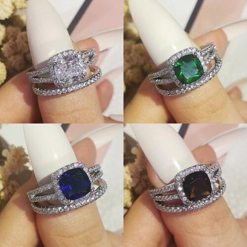 925 Sterling silver wedding Rings set 3 in 1 band ring for Women engagement bridal fashion jewelry finger moonso R4627