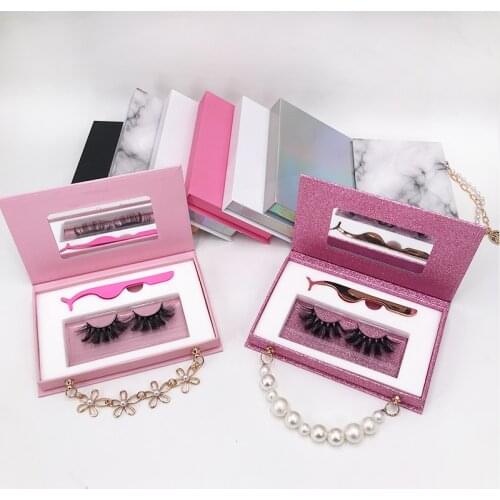 Custom Mink Lash Box Black Pink Marble Eyelash Boxes with 25mm Mink Eyelashes Eyeliner Glue Pen