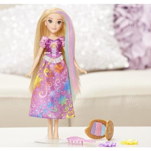 Disney Princess Rainbow Styles Rapunzel Doll Figures Hair Playset Fashions Princess Accessories Toys For Child Girls Christmas