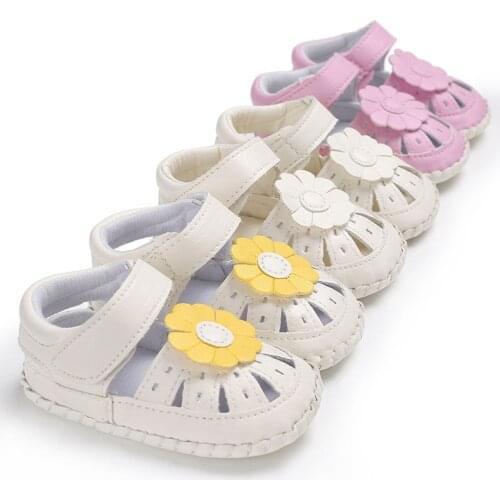 Summer 0-1 year old girl baby flower rubber bottom hollow solid color baby toddler shoes