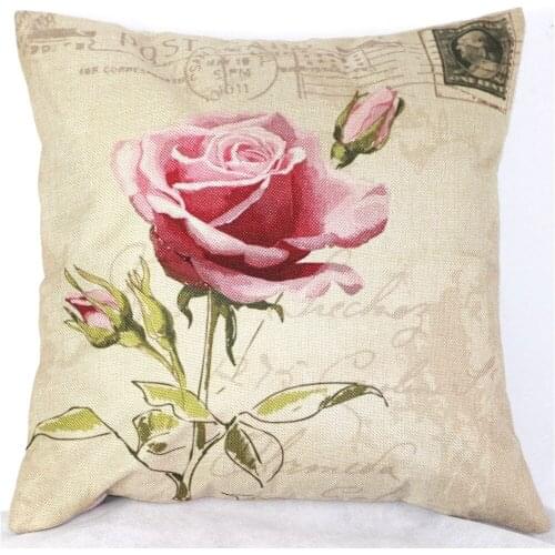 DAINCHOUL Fashion Pink Rose Cushion Cover Cotton Linen Home Decor Sofa Office Nap Throw Pillow Flowr Car Seat Cushions Cover