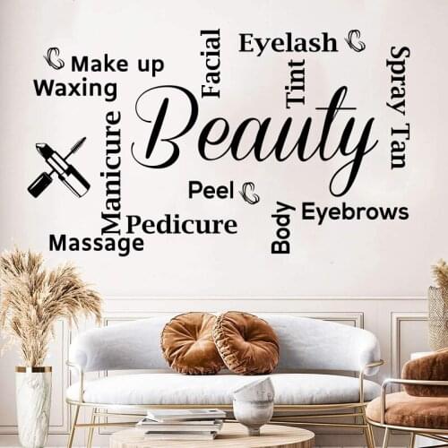 Large Beauty Word Quotes Makeup Wall Sticker Hairdressers Beauty Salon Shop Manicure Eyelash Wall Decal Vinyl Decor