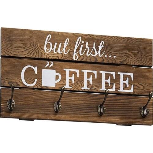 5 Hooks Wall Mounted Rustic Pine Wood Coffee Mug Holder Rustic Coffee Mug Holder Wall Mounted Cup Organizer Storage Decorations