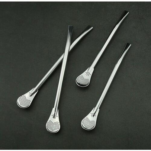 Stainless Steel Straw Spoon Gold-plated Filter Drink Straw 304 Stirring Spoon Long and Short Straw reusable straws Eco-Friendly