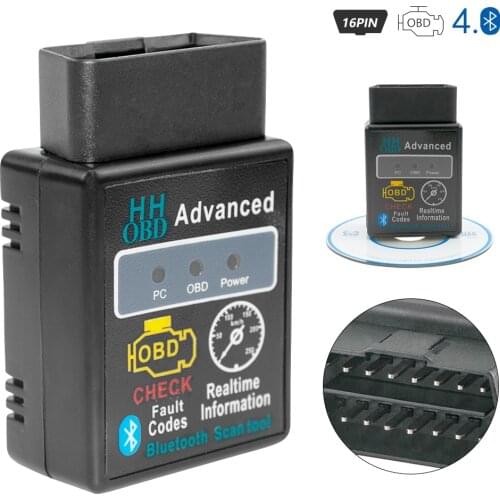OBD ELM327 Bluetooth OBD2 OBDII Check Engine Interface Adapter Diagnostic Chip PC Car Scanner Tool Cables Adapters Sockets