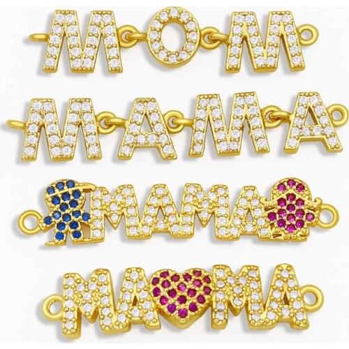 OCESRIO Brass CZ Mama Mom Bracelet Charms for Jewelry Making Wholesale Small Heart Letter Charms for Bracelet Making chma032