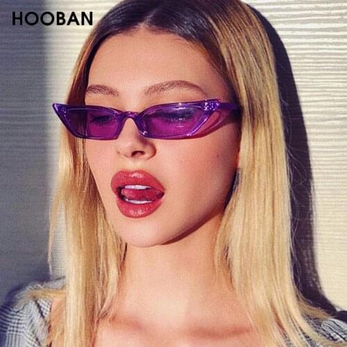 HOOBAN Sexy Cateye Sunglasses Women Fashion Cute Cat Eye Sun Glasses For Ladies Vintage Small Purple Eyeglasses UV400