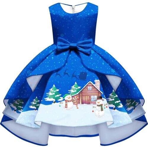 New Year Christmas Dress Girls 2020 Princess Costume Bow Santa Claus Print Snow Pageant Party Fantasy Hot Sale Clothing 8-11 Yrs
