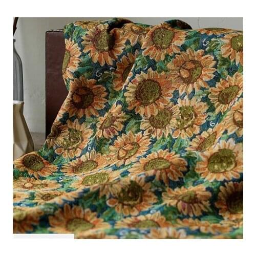 Sunflower yarn dyed jacquard fabric thick autumn and winter luggage cloth oil painting Vintage woolen handmade DIY fabric