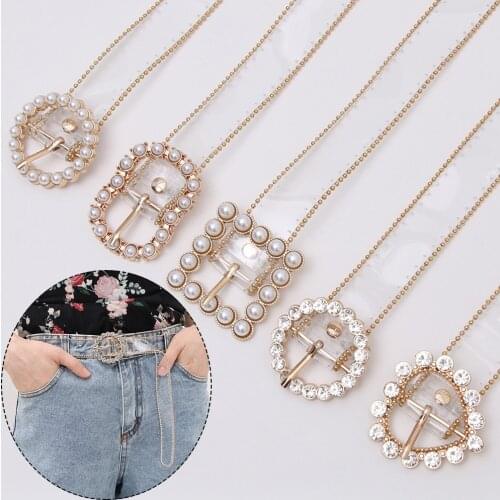 New Fashion Clear Belt Diamond Pearl Waist Belts Versatile PVC Transparent Plastic Waist Strap Adjustable Decorative Waistband