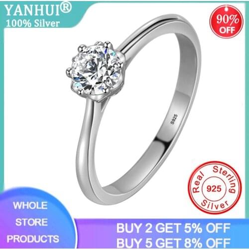 With Certificate Solid 925 Silver Ring Fine Jewelry Round Solitaire 5mm 0.8ct Natural Zircon Wedding Band For Women Gift R384