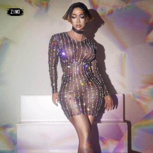 Sparkly Nude Black Beading Nightclub rhinestone crystal Party Dress High Elasticity celebrity long Dress Dancer stage Costumes