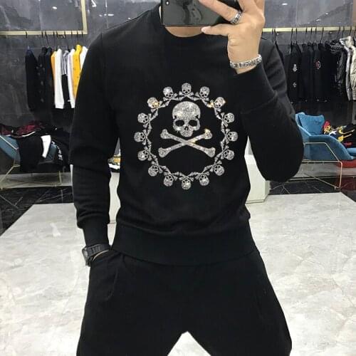 Autumn And Winter Brand Casual Cotton Top Mens Hoodie Bone Pattern Hot Diamond Hoody Fashion Sweatshirt Warm Star Extra Size