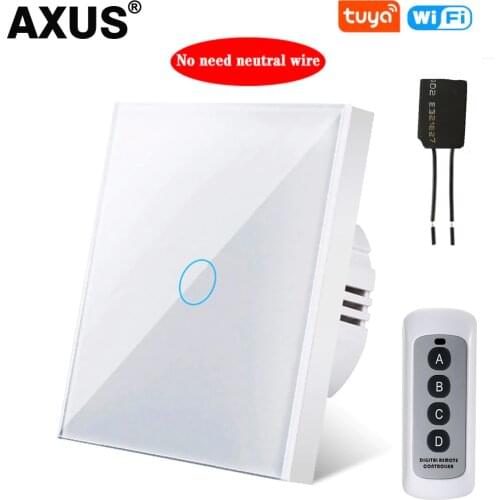 AXUS No Neutral Wire Required WIFI Touch Light Wall Switch EU Standard Tuya Smart Home Life for Google Home Alexa Voice Control