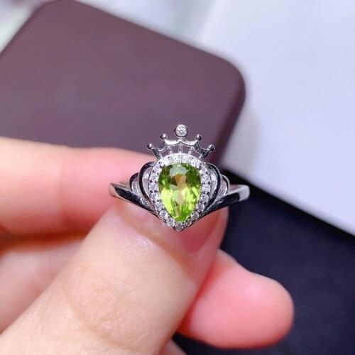 Fine Jewelry Natural Diopside 925 Sterling Silver Exquisite Girl New Adjustable Gemstone Ring Support Test
