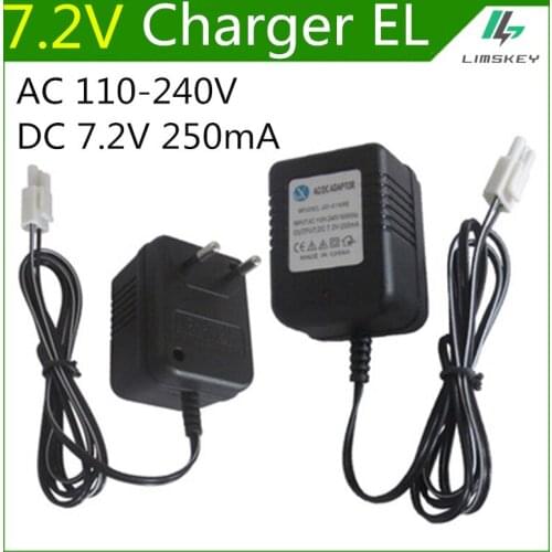 7.2 V AA NiCd and NiMH battery charger 7.2V 250mA battery charger For RC toy car EL plug AC 110-240V DC 7.2V 250mA