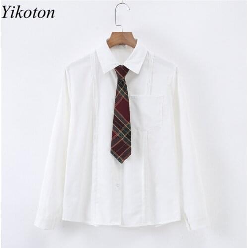 Bow Tie Women White Shirt Long Sleeve Blouses And Shirts Casual Basic Pleated Shirt Spring/Autumn JK Uniform Blouses Female Top