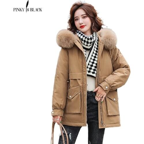PinkyIsBlack Winter Jacket Women Fur Liner Hooded Short Parkas Warm Slim Winter Coat Women Puffer Jacket Cotton Padded Outwear