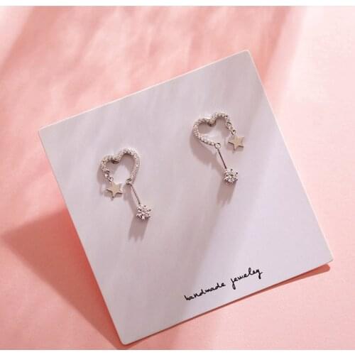 OBEAR Heart-Shaped Star Earrings Simple Personality Wild Zircon Earrings For Women Jewelry Gift