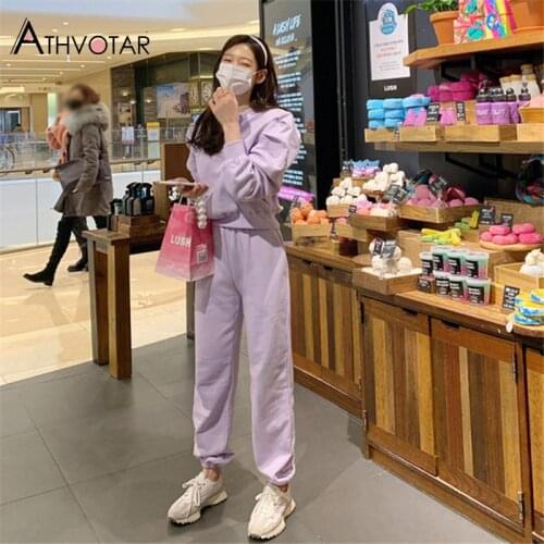 ATHVOTAR Two Piece Set Women Fitness Long Sleeve Top and Pants High Waist Sport Tracksuits Sweat Suits Women