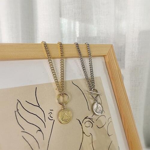 Women Long Necklace Vintage Gold Coin Necklace Women Durable Wild Korean Simple Summer Clavicle Chain Pendant Girl Gift