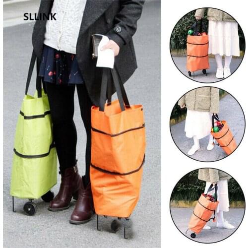 1pcs NEW Folding Bags wheels on Trolley Lightweight Grocery Shopping Foldable Shopper storage bag