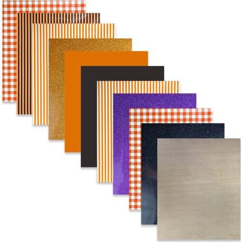 11pcs 12"x10" Bundle Orange Glitter Stripe Heat Transfer Vinyl Iron on Tshirt HTV Vinyl for Festival Clothing Decor Easy to Weed