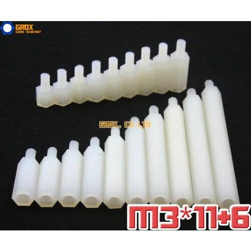 200 Pieces Nylon M3 x 11 + 6mm Female to Male PCB Motherboard Standoff Hex Spacer