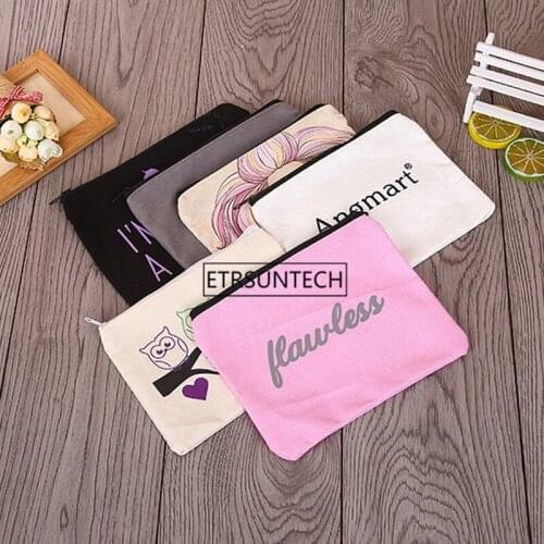 4 Colors 19*15cm blank canvas zipper Pencil cases pen pouches cotton cosmetic Bag makeup bag Mobile phone clutch bag custom logo