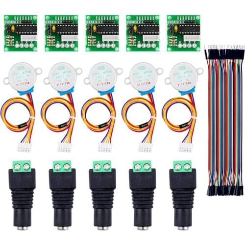 5 Sets 28BYJ-48 ULN2003 5V Stepper Motor+Driver Board+DC Power Connector + 40Pin Male to Female Breadboard Jumper Wires