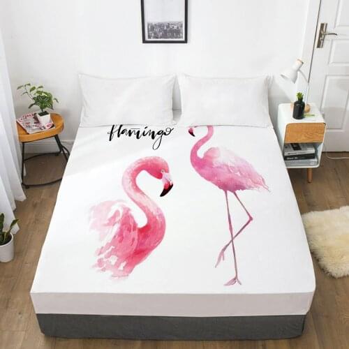 Bedding Mattress Cover Bed Fitted Sheets With Elastic Band Linens Queen/King Size Bedsheet 90/150/160X200CM Watercolor Flamingo