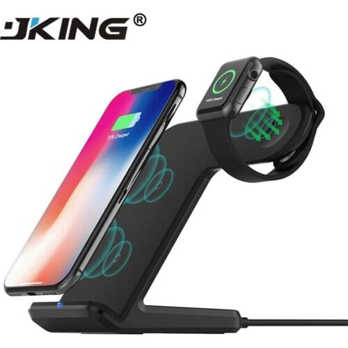 JKING 2 in 1 Fast Charging Qi Wireless Charger for Apple watch 1 2 3 4 For iPhone XS Max XR X 8 Plus For Samsung S9 S8 note 9 8