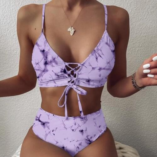 Plus Size Bikini 2021 Swimwear Women Swimsuit Micro Bikini Set Ink Painting Print Lace Up Bathing Suit Beachwear Biquini Summer