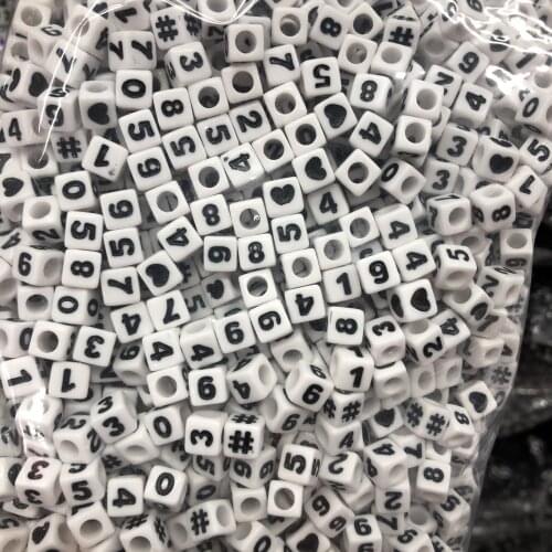 7*7 mm bulk cube number beads with heart and # for jewelry making 500 grams per bag