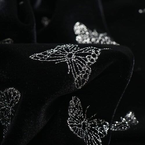 Premium black velvet ssewing Butterfly bronzing process fabrics Soft and delicate autumn and winter skirt handmade DIY fabric