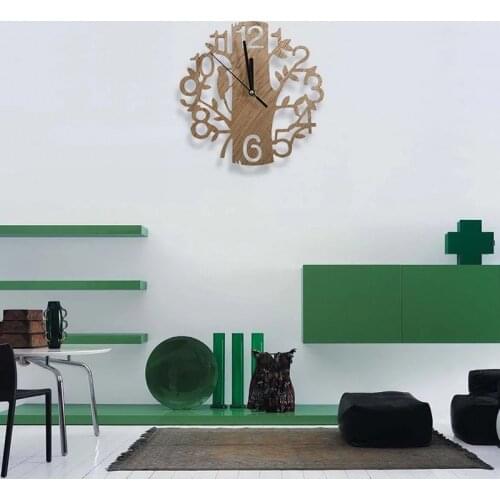 Wooden 3D Wall Hanging Clock Tree Shape Modern Design Living Room Decoration Kitchen Clock Art Hollow Wall Watch Home Decoration
