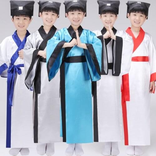 Children Chinese Hanfu Costume 5 Color Boy Robe +belt + Hat Chinese Traditional Student Costume Tang Ancient Chinese Costume
