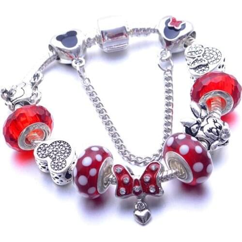 European and American cartoon kingdom Minnie Mickey childrens bracelet red butterfly dream princess diy new year bracelet gift