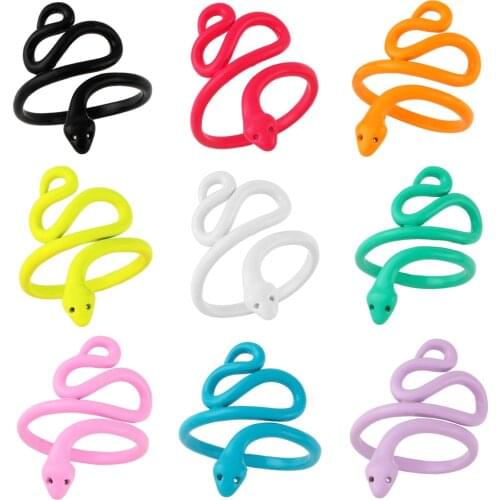 EYIKA New Simple Colorful Enamel Snake Animal Adjustable Ring Irregular Geometric Twiste Serpent Ring for Women Party Accessorie