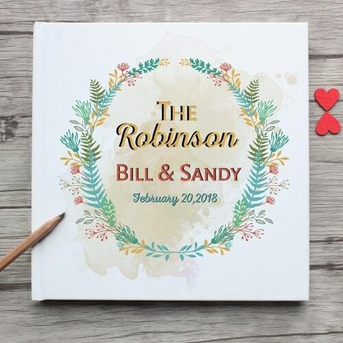 Personalized White Wedding Guest Book Alternative,Wreath Custom Family Memory Wedding Guest Book,Anniversary Photo Album Gift