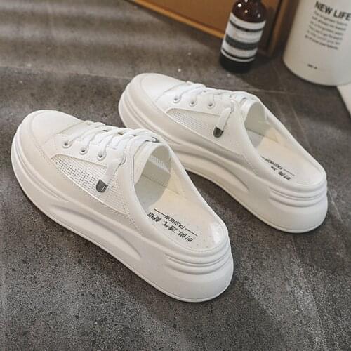 Women Platform Sneakers Fashion Breathable Low Upper Lace-Up Casual Flat Vulcanize Shoes Female Ladies White Trainers Footwear