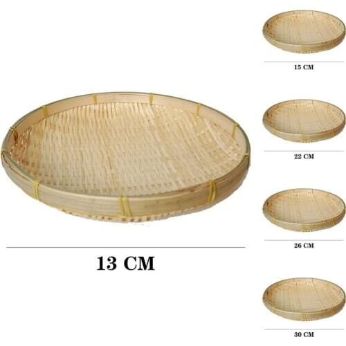 Round Rattan Tray Boho Chic Wicker Tray Woven Bamboo Chinese Traditional Flat Fruit Bread Basket Kitchen Storage DIY Wood