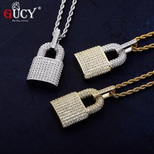 GUCY Hip Hop Lock Pendant Iced Out Bling Cubic Zircon Necklace For Men Jewelry For Gifts