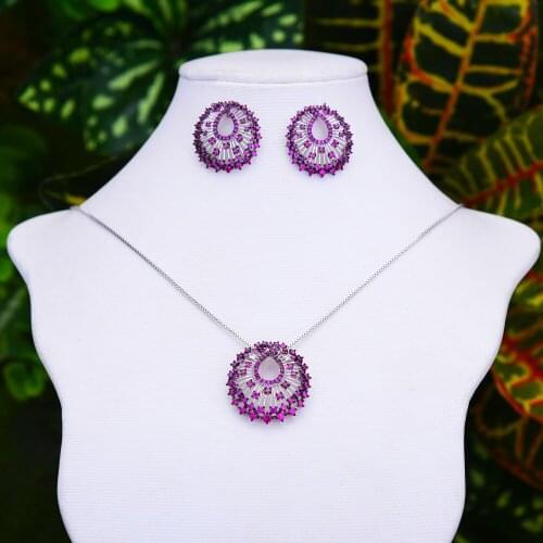 LARRAURI 2PCS Round Shiny Charm Pendant Earrings Long Chain Necklace Jewelry Set Super Opal New Design Jewelry Sets Accessories