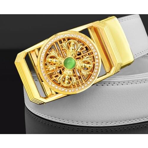 Rotating Waistband blue Men 's Leather Belt Automatic buckle Leather Fashion Versitile Korean Fashion Crocodile white