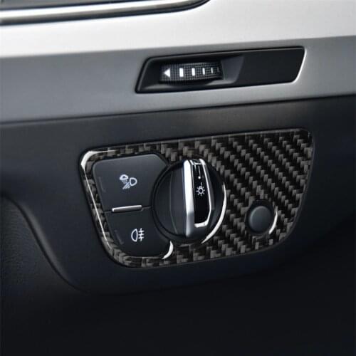 Carbon Fiber Interior Decoration Headlight Switch Pannel Frame Cover Trim Stickers for AUDI Q7 SQ7 4M 2016-2019 Car Assessoires