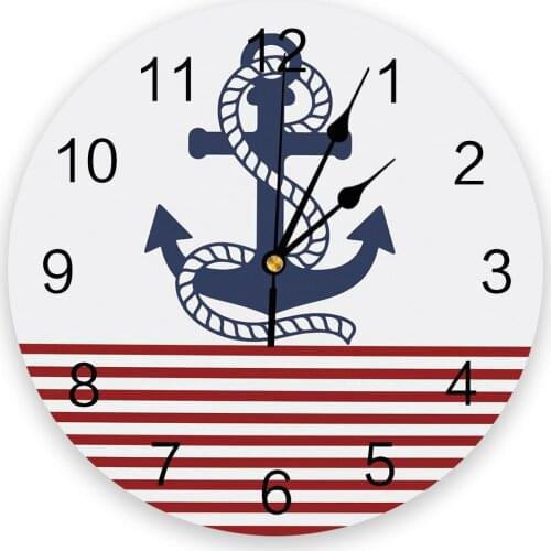 Anchor Red Stripes 3d Wall Clock Modern Design Farmhouse Decor Kitchen Vintage PVC Round Clock Living Room Decoration