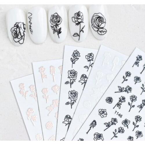 2021 New Self-Adhesive Colorful Rose Flower Nail Sticker 3D Floral Nail Art Design Foil Decal Manicure UV Gel Polish Tips Decor