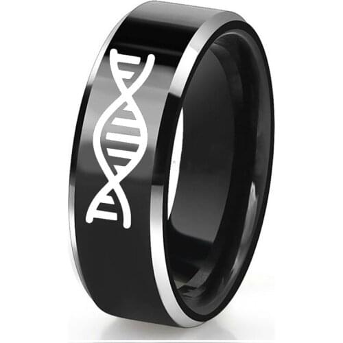 New Fashion Women Men DNA Ring Chemistry Molecule Tungsten Rings Double Helix Minimalist Ring 8MM Black Simple Design